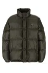 Prada Olive Green Nylon Down Jacket In Black