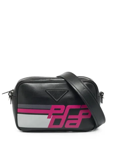 Pre-owned Prada Racing Logo Leather Cross Body Bag In Black