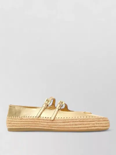 Prada Raffia And Leather Espadrilles Metallic Finish In Gold
