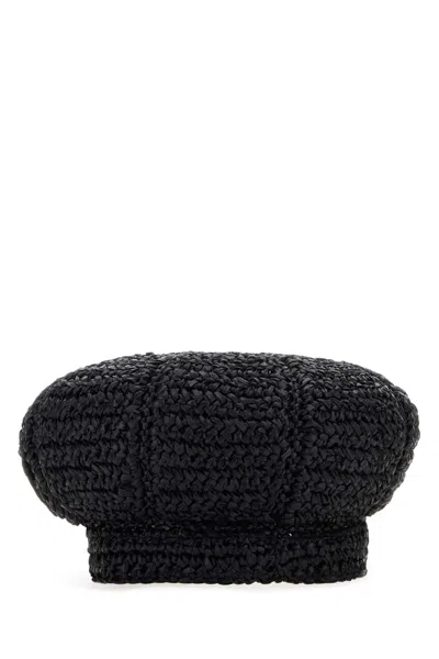 Prada Raffia Baker Boy Hat In Black