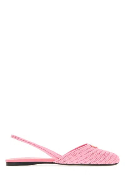 Prada Raffia Ballerina Flats With Rubber Sole In Pink