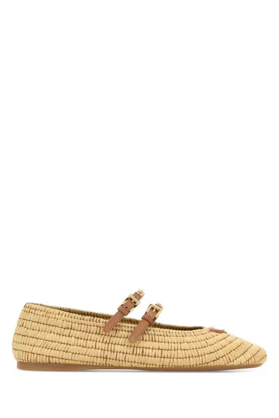 Prada Raffia Ballerinas In Brown