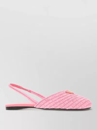 Prada Raffia Ballerinas Flat Sole Open Back In Animal Print