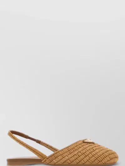 Prada Raffia Ballerinas Flat Sole Round Toe Woven In Brown