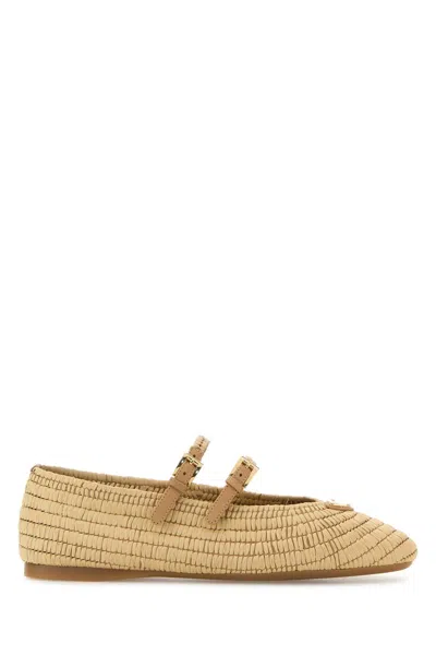 Prada Women Raffia Ballerinas In Brown