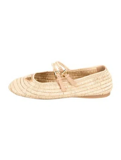 Pre-owned Prada Raffia Ballet Flats In Neutrals