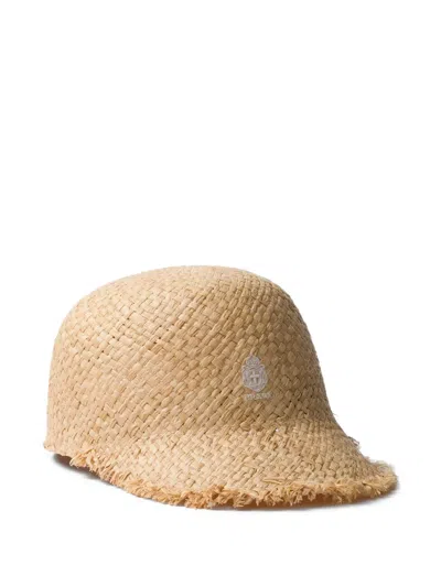 Prada Womens Neutral Logo-embellished Raffia Baseball Cap