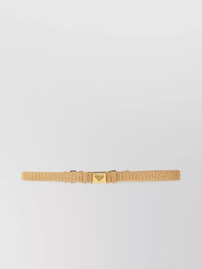 Prada Raffia Belt Braided Gold-tone Buckle