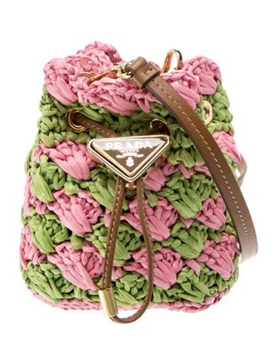 Pre-owned Prada Raffia Bucket Bag In Pink