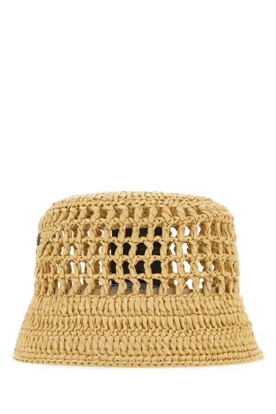 Prada Raffia Bucket Hat In Neutral