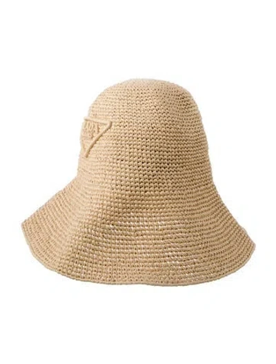 Pre-owned Prada Raffia Bucket Hat In Neutral
