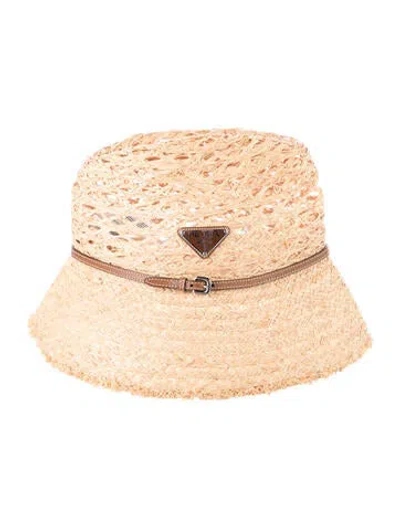 Pre-owned Prada Raffia Bucket Hat In Neutral
