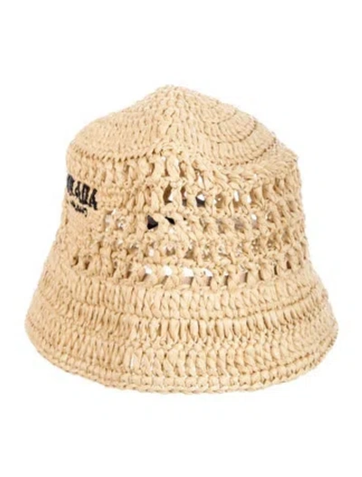 Pre-owned Prada Raffia Bucket Hat In Neutral