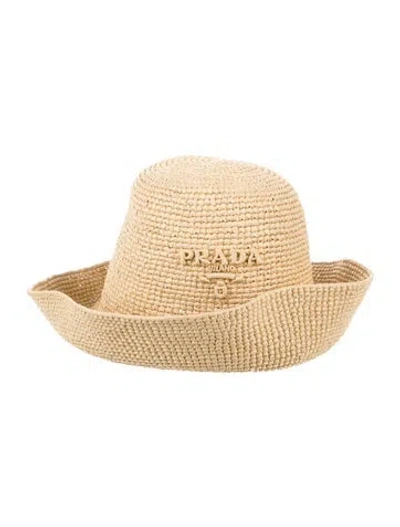 Pre-owned Prada Raffia Bucket Hat In Neutrals