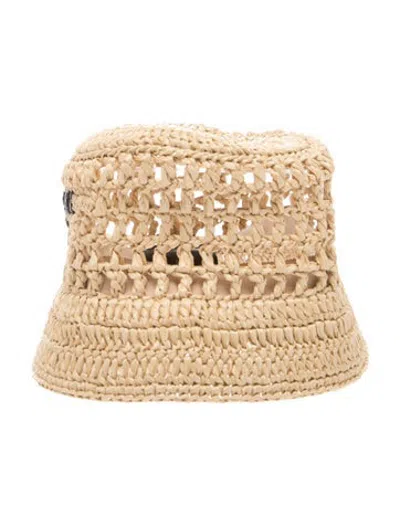 Pre-owned Prada Raffia Bucket Hat In Neutrals