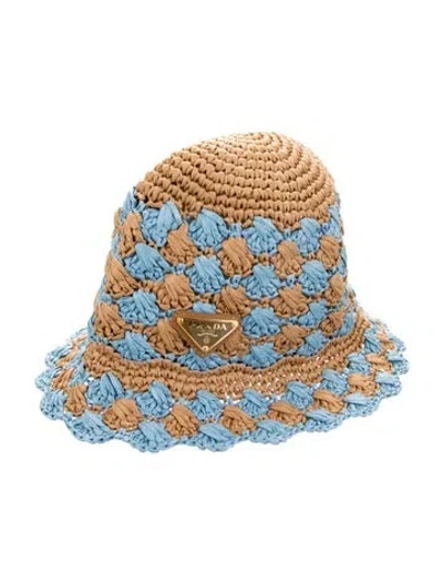 Pre-owned Prada Raffia Bucket Hat W/tags In Blue
