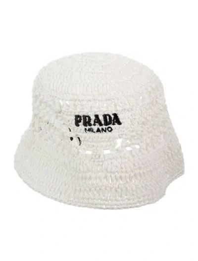 Pre-owned Prada Raffia Bucket Hat W/tags In White
