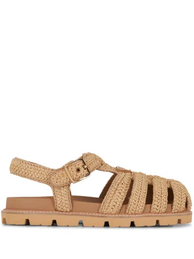 Prada Fussbett Raffia Fisherman Sandals In Naturale