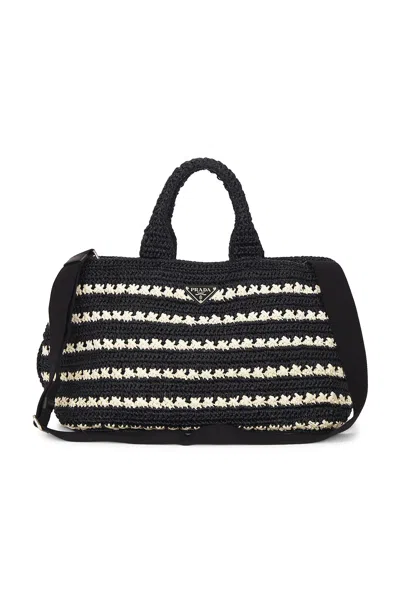 Pre-owned Prada Raffia Canapa Tote Bag In Black