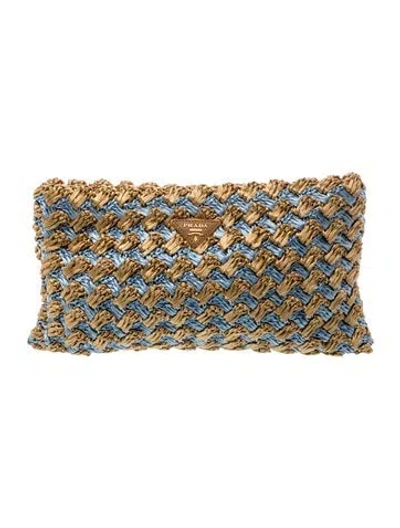 Pre-owned Prada Raffia Clutch In Blue