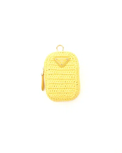 Prada Raffia Coin Purse In Yellow
