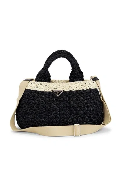 Pre-owned Prada Raffia Convertible Tote Bag In Black