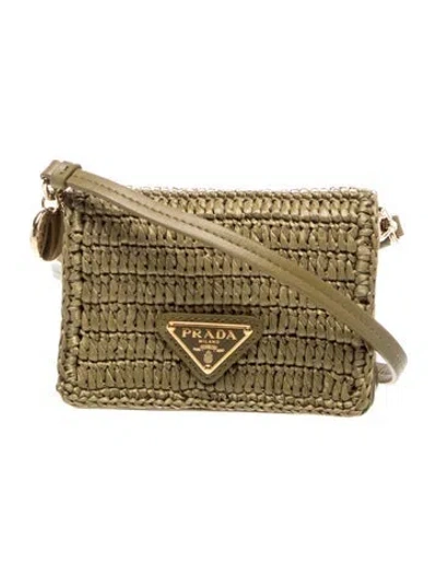 Pre-owned Prada Raffia Crochet Card Holder W-strap In Green