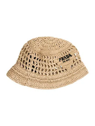 Pre-owned Prada Raffia Crochet Hat In Neutrals