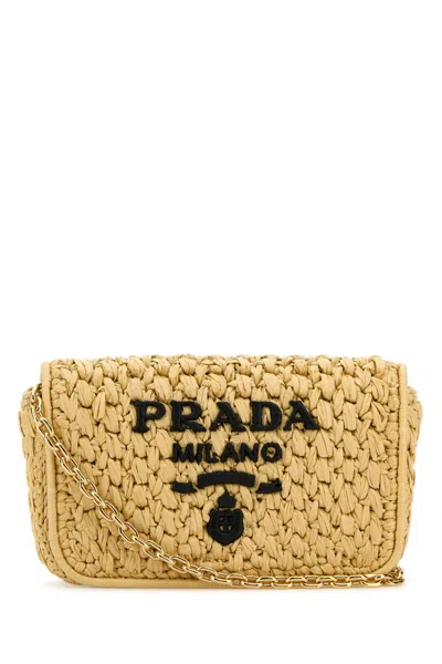 Prada Raffia Crossbody Bag In Naturalenero