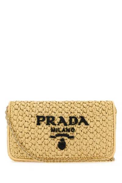 Prada Raffia Crossbody Bag In Naturalenero