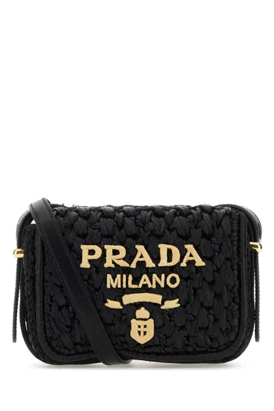 Prada Raffia Crossbody Handbag In Black