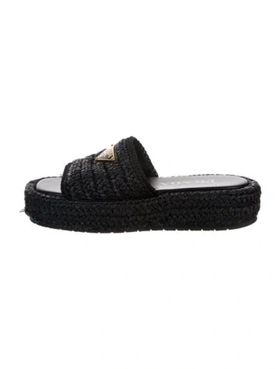 Pre-owned Prada Raffia Espadrilles In Black