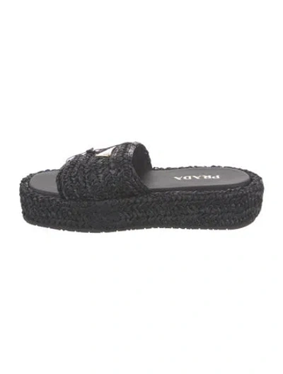 Pre-owned Prada Raffia Espadrilles W/ Tags In Black