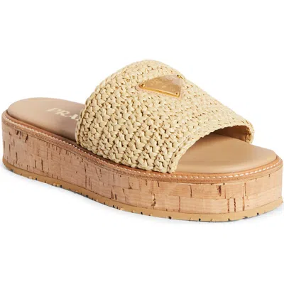 PRADA PRADA RAFFIA FLATFORM SLIDE SANDAL