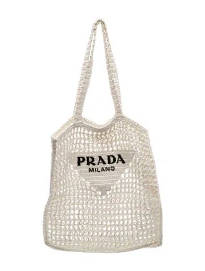 Pre-owned Prada Raffia Grass Belt Bag In White