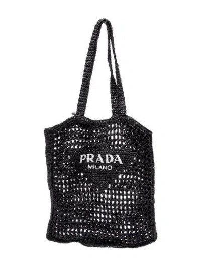 Pre-owned Prada Raffia Grass Black Raffia Logo Tote