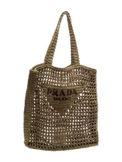 Pre-owned Prada Raffia Grass Logo Crochet Raffia Grass Tote In Neutral