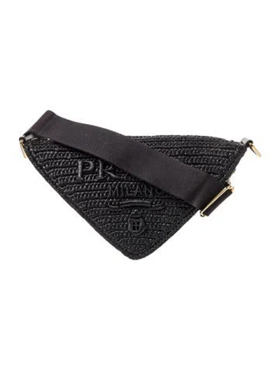Pre-owned Prada Raffia Grass Messenger Bag In Black