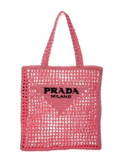 Pre-owned Prada Raffia Grass Petal Pink Crochet Tote Bag W/ Tags