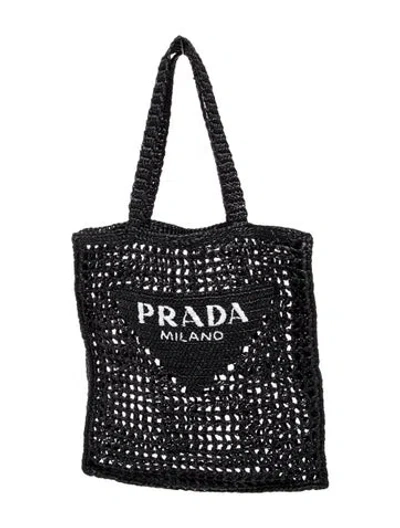 Pre-owned Prada Raffia Grass Raffia Grass Tote In Black