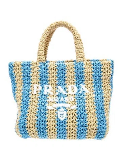 Pre-owned Prada Raffia Grass Raffia Striped Tote Bag Small