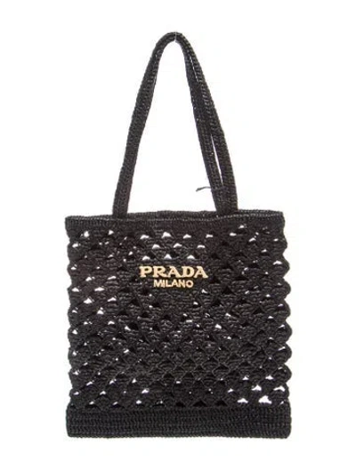 Pre-owned Prada Raffia Grass Signature Raffia Tote In Black