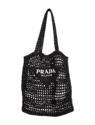 Pre-owned Prada Raffia Grass Tote In Black