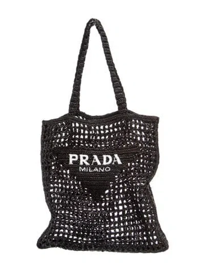 Pre-owned Prada Raffia Grass Tote In Black