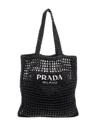 Pre-owned Prada Raffia Grass Tote In Black
