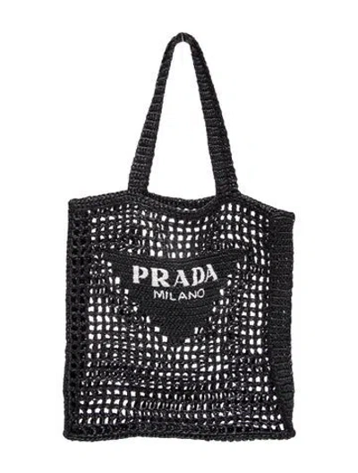 Pre-owned Prada Raffia Grass Tote In Black