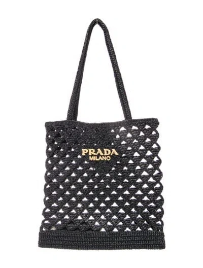 Pre-owned Prada Raffia Grass Tote In Black