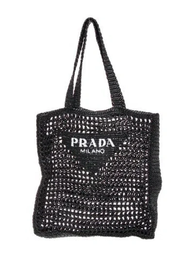 Pre-owned Prada Raffia Grass Tote In Black