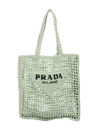 Pre-owned Prada Raffia Grass Tote Large In Green