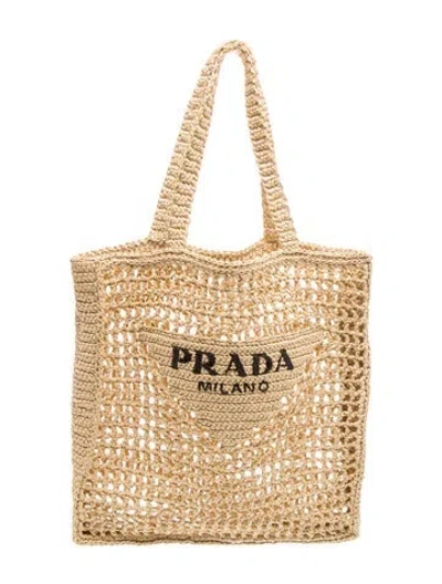 Pre-owned Prada Raffia Grass Tote In Neutral